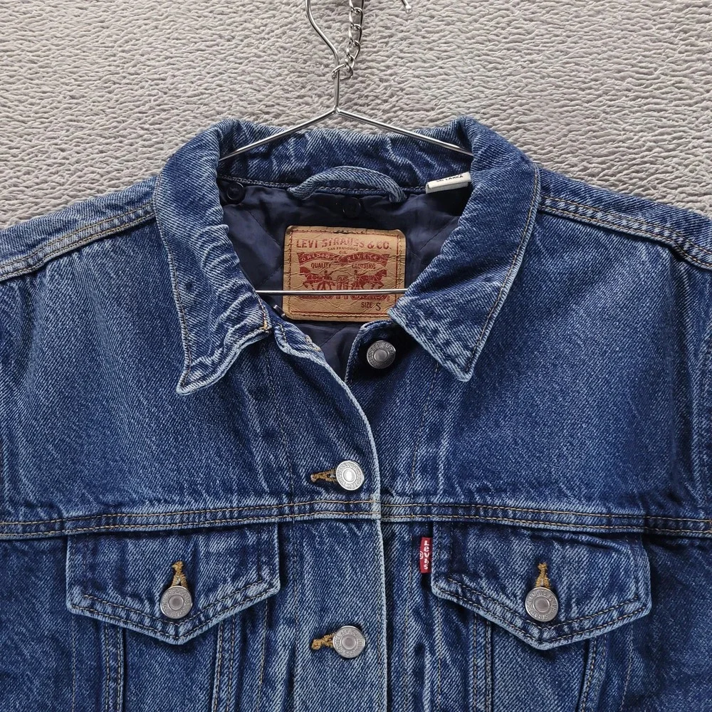 Levis Jacket Mens S Blue Denim Trucker Quilted Lined Button Front Pockets Casual